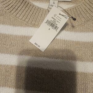 Banana Republic Beige and White Women's Crewneck Sweater